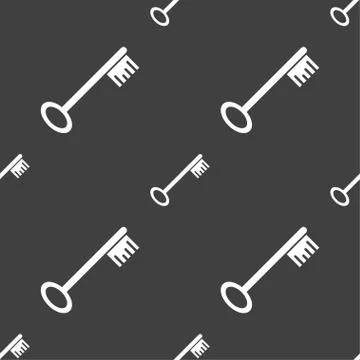 Key icon sign. Seamless pattern on a gray background. Stock Illustration