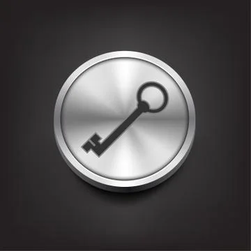 Key icon on silver button Stock Illustration