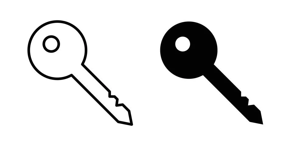 Key icon solid, line, and editable vector set.. Stock Illustration