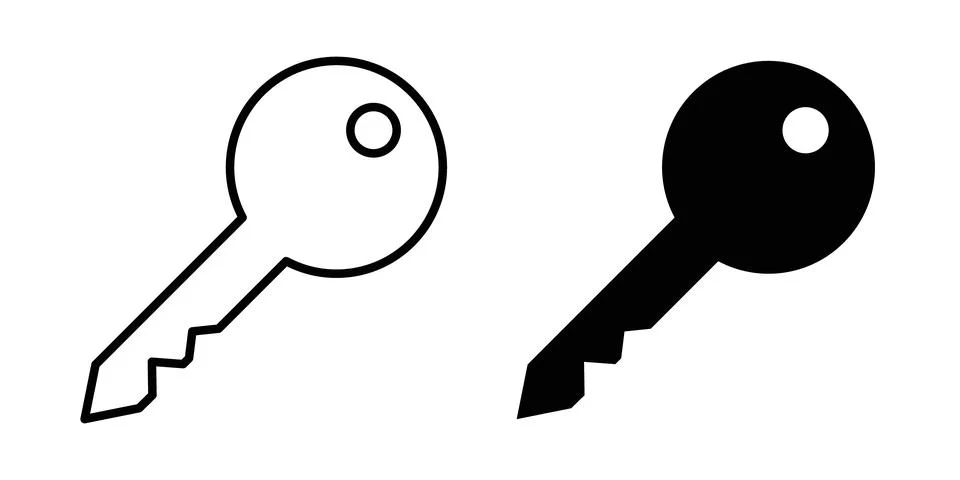 Key icon solid, line, and editable vector set. Stock Illustration