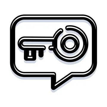 Key icon in speech bubble communicating security solution 스톡 일러스트