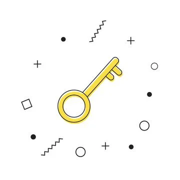 Key icon vector. Yellow key icon with geometric shapes on white background Stock Illustration