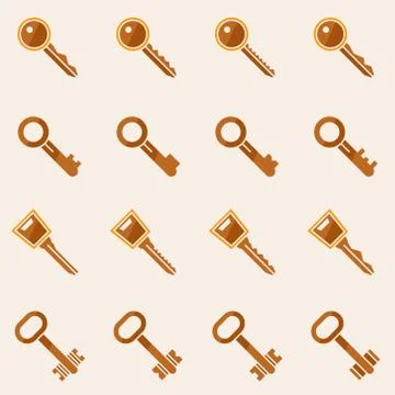 Key icons brown vector set Stock Illustration