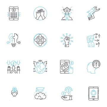 Key indicators linear icons set. Metrics, Analytics, Forecasting, Performance Illustrazione stock