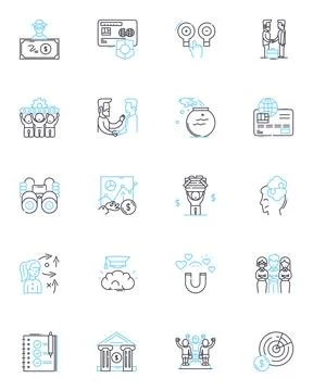 Key indicators linear icons set. Metrics, Analytics, Forecasting, Performance 스톡 일러스트