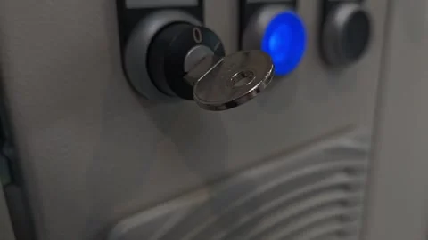 Key in Industrial Control Panel Lock with Blue Light 库存影片 346453978