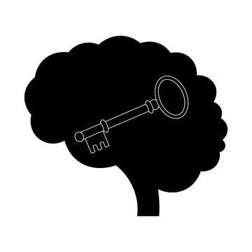 Key Inside the Brain Silhouette Vector Illustration Stock Illustration