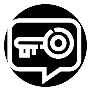 Key inside speech bubble icon symbolizing solution Illustrazione stock