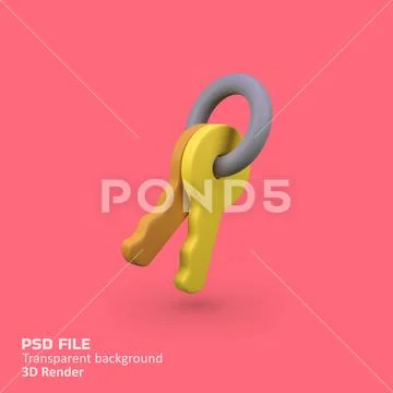 Key isolated 3d render icon illustration PSD Template