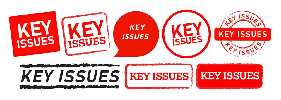 Key issues rectangle circle stamp and speech bubble sign for important Stock Illustration