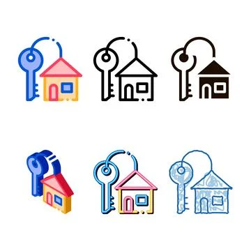 Key with keyfob in building form vector sign variations icon Stock Illustration