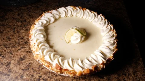 Key lime Pie with Wipe Cream ready to eat Stock Footage 95976915