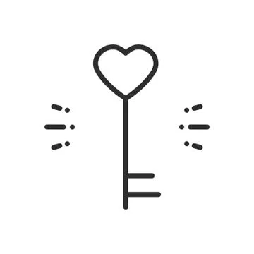 Key line icon. Heart shape. Happy Valentine day sign and symbol. Love couple Stock Illustration