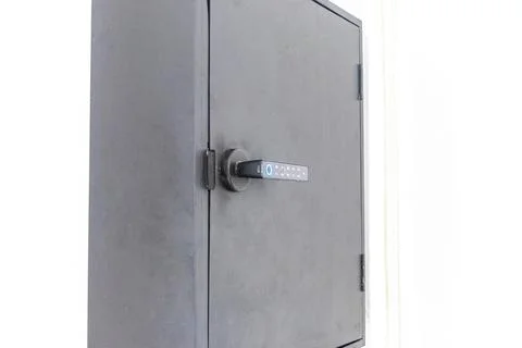 Key lock box with pin code mounted on hotel lobby wall Thailand. Stock Photos