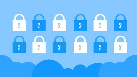 Key Lock Data Cloud Security Protection Vector Illustration Stock Illustration