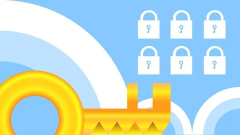 Key Lock Data Cloud Security Protection Vector Illustration Stock Illustration