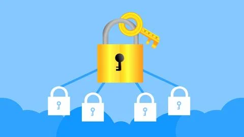 Key Lock Data Cloud Security Protection Vector Illustration Illustrazione stock