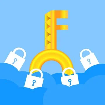 Key Lock Data Cloud Security Protection Vector Illustration Stock Illustration