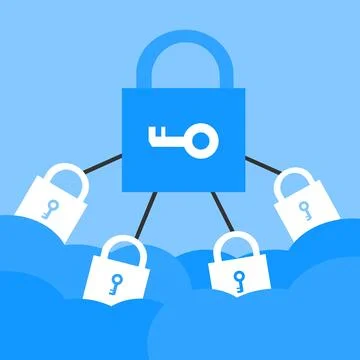 Key Lock Data Cloud Security Protection Vector Illustration Stock Illustration