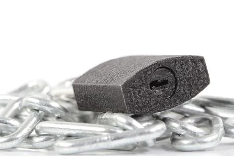 Key lock locked with a chain Stock Photos