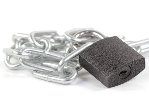 Key lock locked with a chain Stock Photos