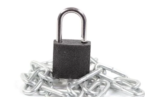 Key lock locked with a chain Stock Photos