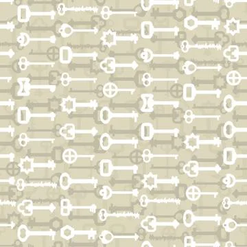 Key to lock seamless pattern. Vintage door key background. Retro fabric ornam Stock Illustration