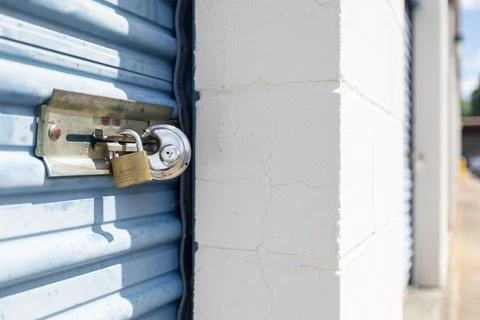 Key lock on self storage door Stock Photos