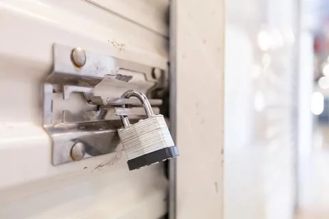 Key lock on self storage door Stock Photos