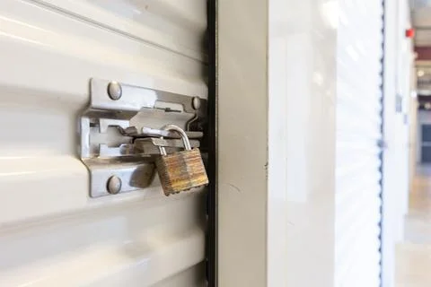 Key lock on self storage door Stock Photos