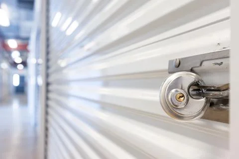 Key lock on self storage door Stock Photos