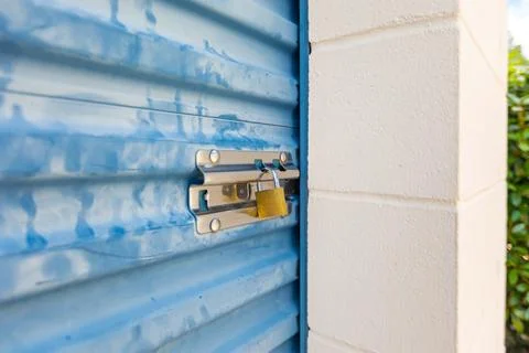 Key lock on self storage door Stock Photos