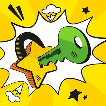 Key in a lock with a star shape, vector illustration in pop art, comic style Stock Illustration