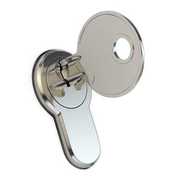 Key in the lock on white isolated background. Key in the lock on white iso... Stock Photos