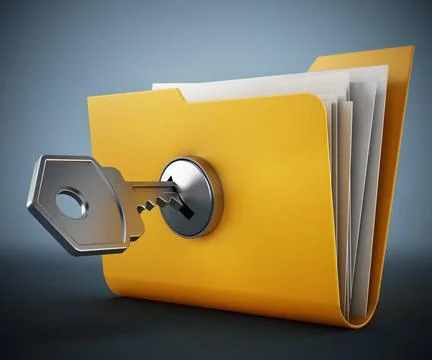Key on locked yellow folder. 3D illustration Key on locked yellow folder. ... Stock Photos