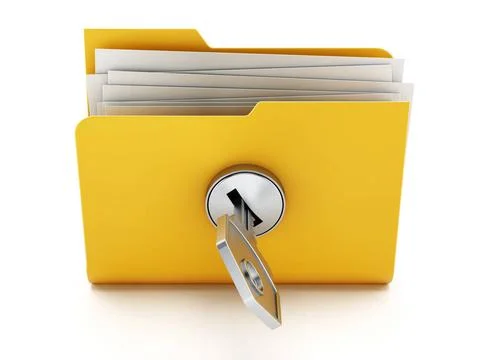 Key on locked yellow folder. 3D illustration Key on locked yellow folder. ... Foto stock