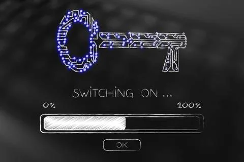 Key made of electronic circuits with progress bar loading and text Switching  스톡 일러스트