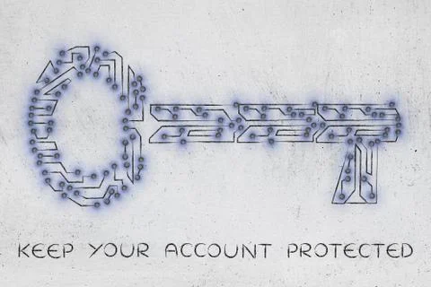 Key made of electronic microchip circuit, passwords and security 스톡 일러스트