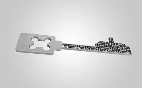 The key is a maze, on a gray gradient background. Illustration