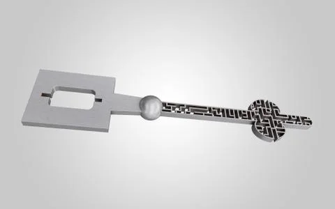 The key is a maze, on a gray gradient background. Stock Illustration