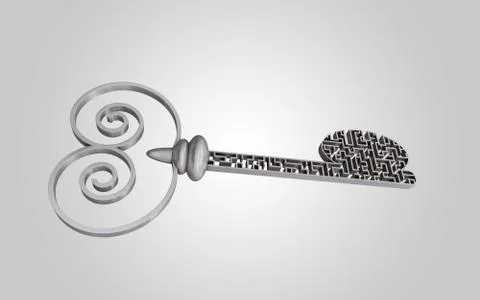 The key is a maze, on a gray gradient background. Stock Illustration