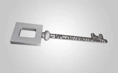 The key is a maze, on a gray gradient background. Stock Illustration