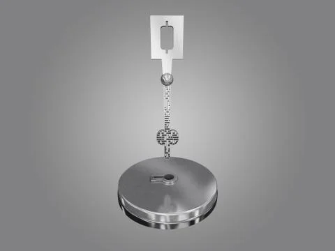 The key is a maze, on a gray gradient background. Stock Illustration