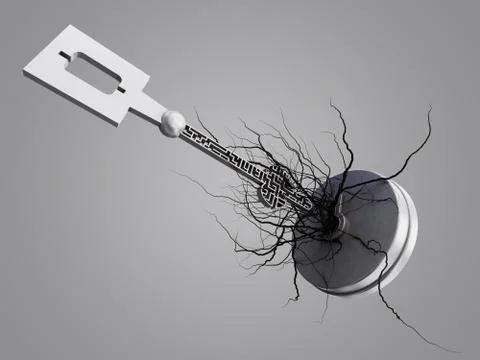 The key is a maze, With roots from the keyhole. Stock Illustration