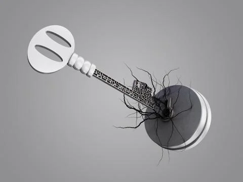 The key is a maze, With roots from the keyhole. Stock Illustration