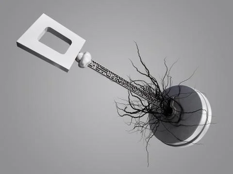 The key is a maze, With roots from the keyhole. Stock Illustration