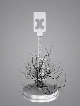The key is a maze, With roots from the keyhole. Stock Illustration