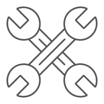 Key mechanic thin line icon, auto and tool, crossed wrenches sign, vector Illustrazione stock