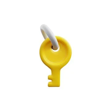 Key on metal ring rendered icon 3D realistic vector illustration isolated. Illustrazione stock