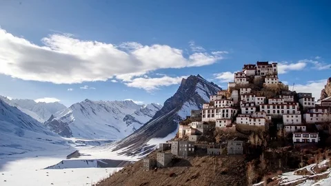 Key monastery during winters in Spiti Stock Footage 75888077